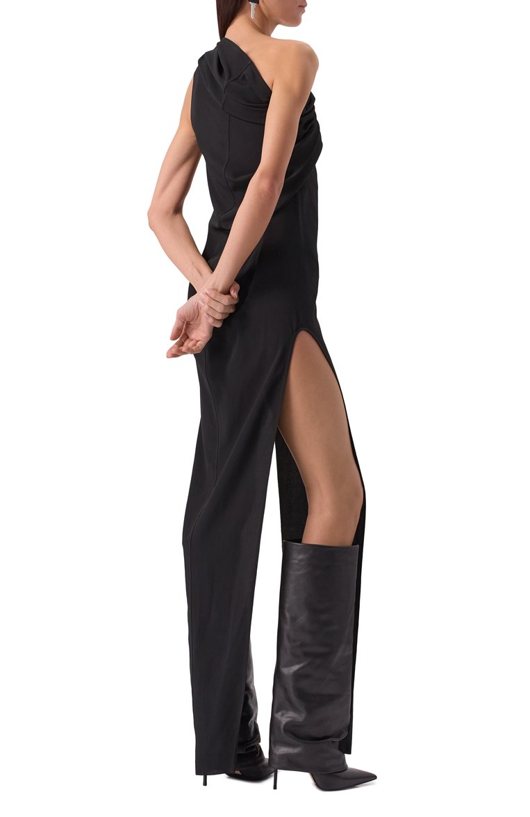 Женское платье RICK OWENS черного цвета, арт. RP01E7509/CC | Фото 4 (Драгоценные камни: Проставлено; Материал внешний: Шелк, Синтетический материал; Длина Ж (юбки, платья, шорты): Макси; Материал сплава: Проставлено; Стили: Гламурный; Рукава: Без рукавов; Женское Кросс-КТ: Платье-одежда; Случай: Вечерний)
