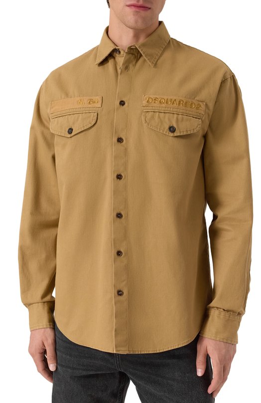 Хлопковая рубашка Dsquared2 S74DM0952/D35264 Бежевый  S74DM0952/D35264 Фото 3