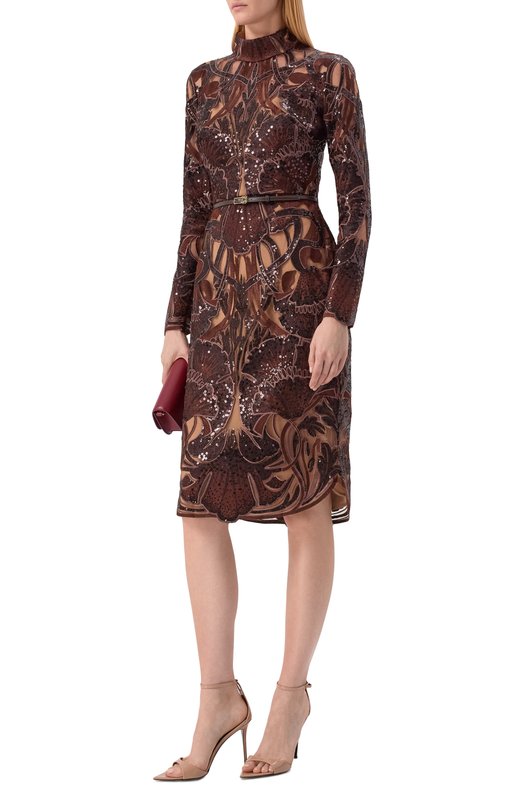 Платье с отделкой пайетками Elie Saab D0887NF25/YA050 Коричневый  D0887NF25/YA050 Фото 2