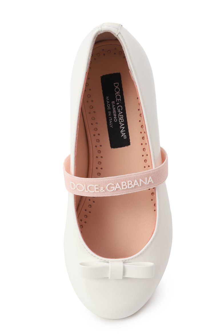 Детские кожаные балетки DOLCE & GABBANA белого цвета, арт. D20093/A4831/24-28 | Фото 4 (Материал внешний: Натуральная кожа; Материал внутренний: Натуральная кожа; Нос: Не проставлено; Материал сплава: Проставлено)
