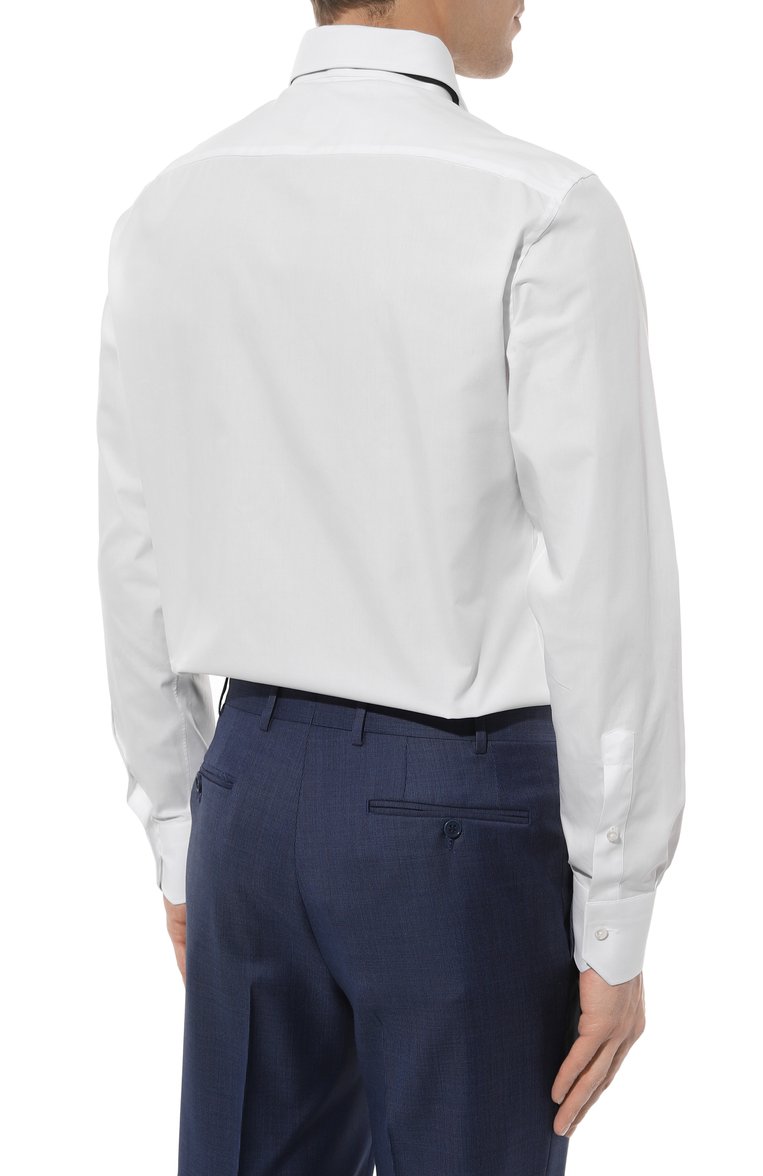 Мужская хлопковая сорочка ZEGNA белого цвета, арт. CT1031/9MS0BA | Фото 4 (Рукава: Длинные; Материал внешний: Хлопок; Длина (для топов): Стандартные; Принт: Однотонные; Стили: Классический; Манжеты: На пуговицах; Случай: Формальный; Воротник: Акула; Автоматизация состава: Проставлено; Детали: Без декора; Автоматизация ТО: Проставлено)