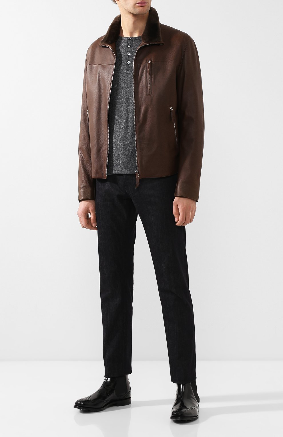 Хлопковый лонгслив-хенли TOM FORD темно-серого цвета по цене 48050 руб., арт. BR402/TFJ890, фото 2 Хлопковый лонгслив-хенли TOM FORD, арт. BR402/TFJ890, фото 2