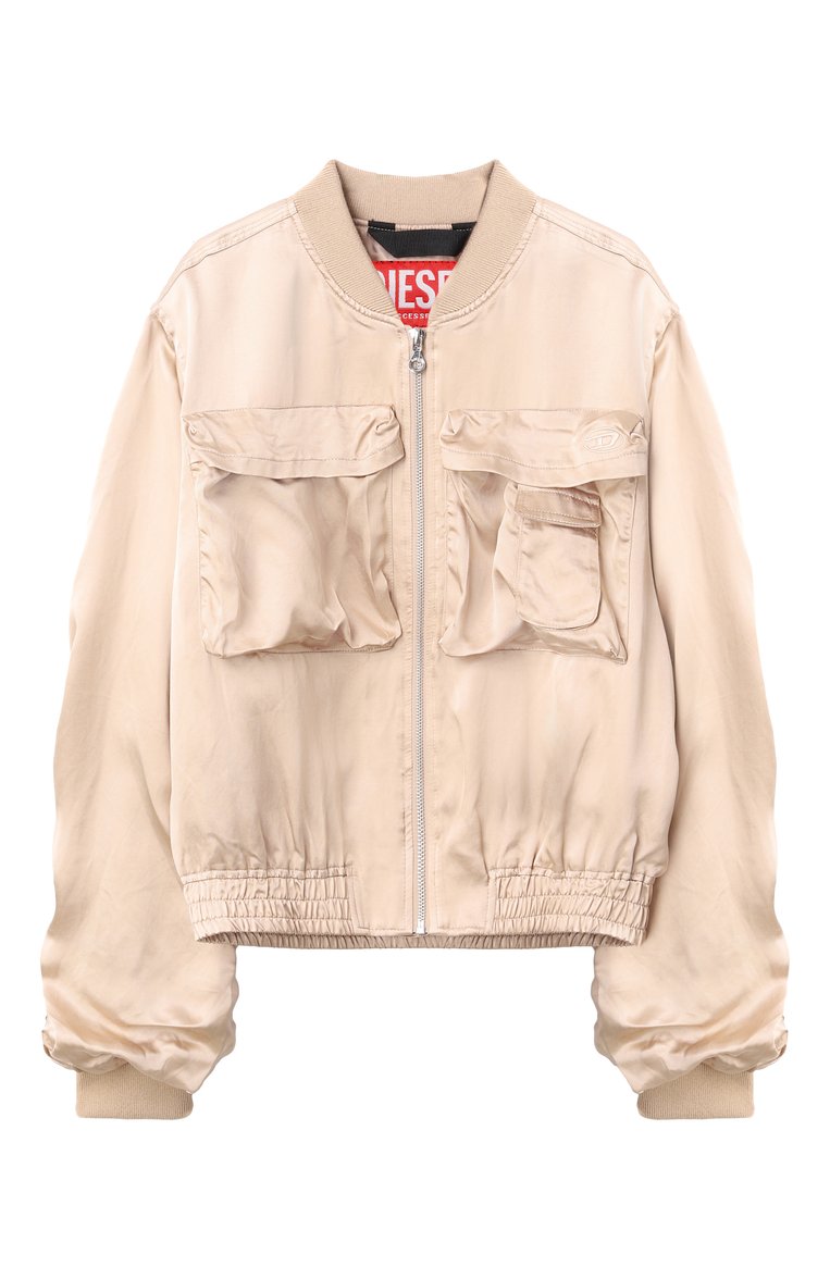 Детская бомбер из вискозы DIESEL золотого цвета, арт. J02205/KXBMX | Фото 1 (Рукава: Длинные; Материал внешний: Вискоза; Материал подклада: Синтетический материал; Кросс-КТ: Демисезон, бомбер; Автоматизация состава: Проставлено; Автоматизация ТО: Проставлено; Ростовка одежда: 8 лет | 128 см, 16 лет | 164 см, 6 лет | 116 см, 13 - 15 лет | 158 см, 10 - 11 лет | 140 - 146см)
