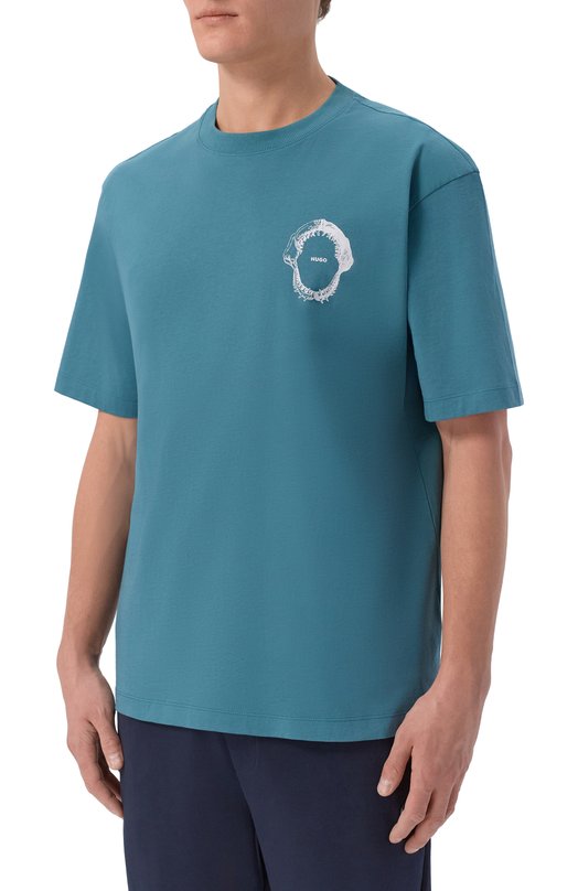 Хлопковая футболка HUGO Blue 50554370 Голубой  50554370 Фото 3