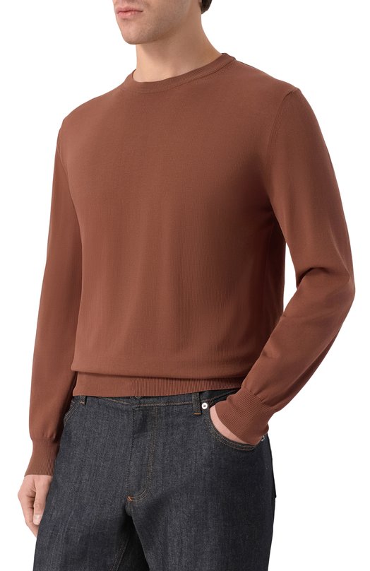 Хлопковый джемпер Canali C0012/MK02459 Коричневый  C0012/MK02459 Фото 3