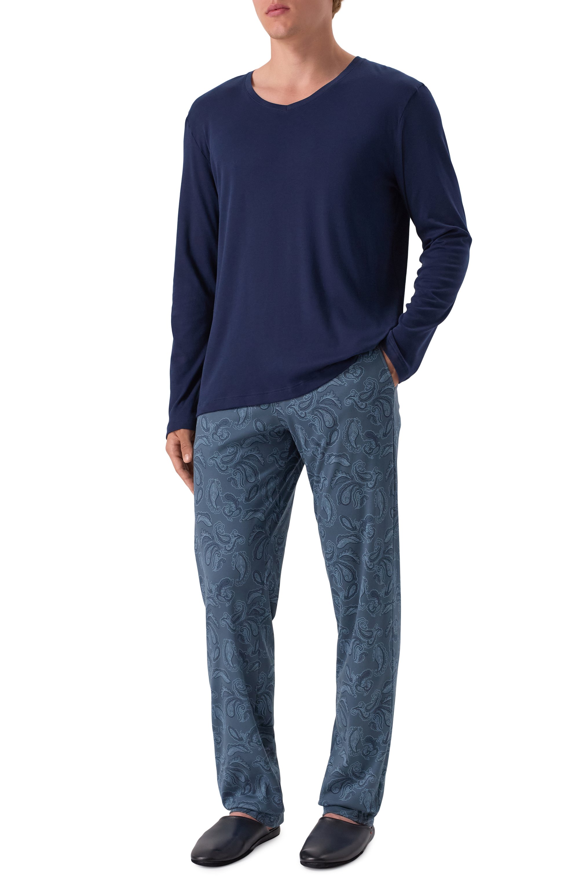 Хлопковая пижама HANRO синего цвета по цене 27700 руб., арт. 075462, фото 2 Хлопковая пижама HANRO, арт. 075462, фото 2