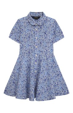 Детское хлопковое платье POLO RALPH LAUREN голубого цвета, арт. 311862419 | Фото 1 (Материал внешний: Хлопок; Рукава: Короткие; Драгоценные камни: Проставлено; Материал сплава: Проставлено; Ростовка одежда: 2 года | 92 см, 3 года | 98 см, 4 года | 104 см)