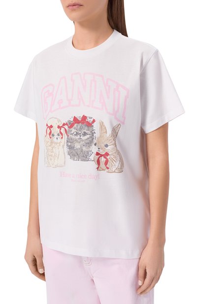 Хлопковая футболка GANNI, арт. A1050029, фото 3