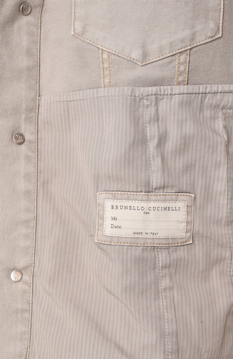 Мужская джинсовая куртка BRUNELLO CUCINELLI серого цвета, арт. M277P6910 | Фото 7 (Рукава: Длинные; Материал внешний: Хлопок, Деним; Длина (верхняя одежда): Короткие; Кросс-КТ: Деним, Куртка, Легкие; Стили: Кэжуэл; Автоматизация ТО: Проставлено; Автоматизация состава: Проставлено; Размерность: Идёт в размер)