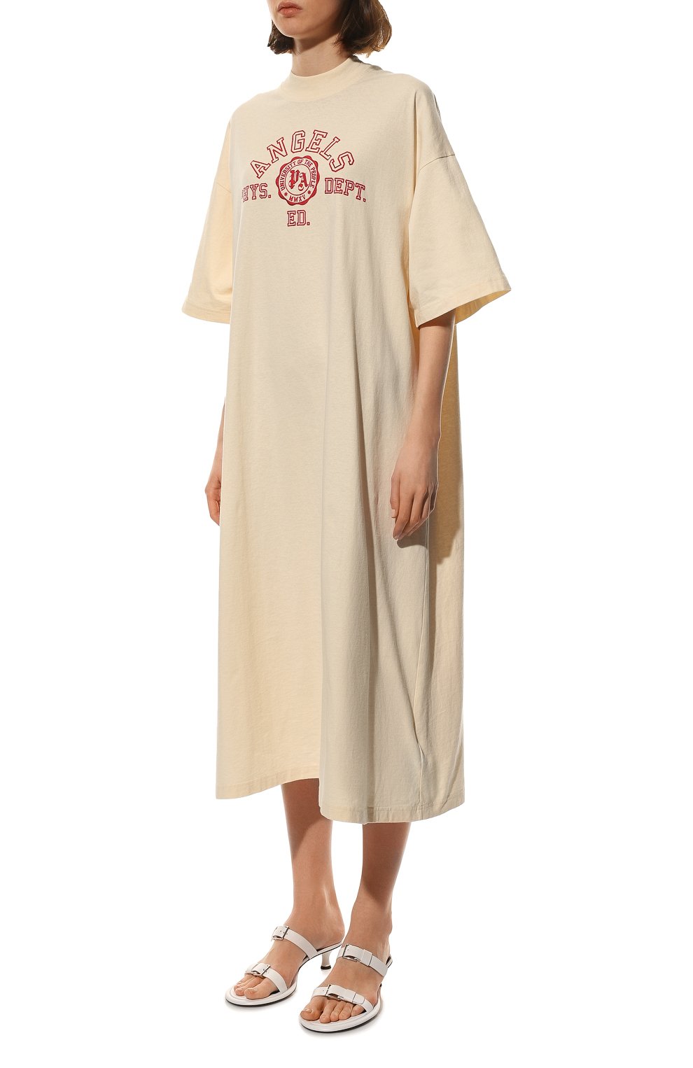 Хлопковое платье PALM ANGELS кремового цвета по цене 43900 руб., арт. PWDB105S22JER0010325, фото 3 Хлопковое платье PALM ANGELS, арт. PWDB105S22JER0010325, фото 3