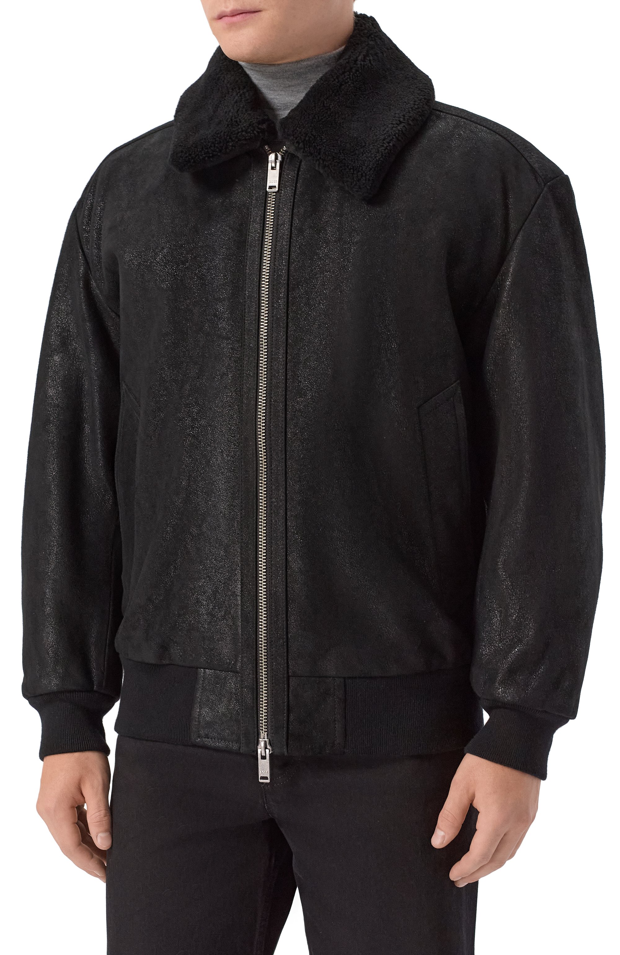 Кожаный бомбер с воротником из овчины BOSS ORANGE, арт. 50547567, фото 3