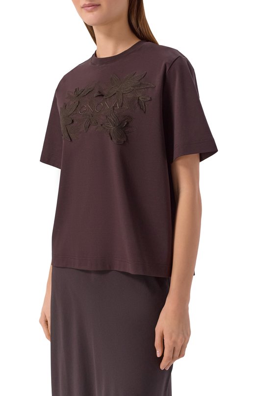 Хлопковая футболка Agnona TT1109E/Y2050E Коричневый  TT1109E/Y2050E Фото 3