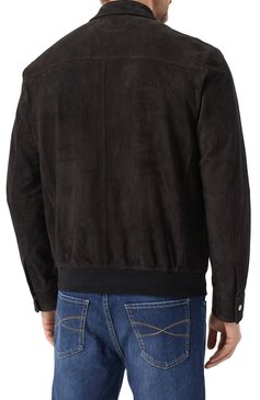 Мужской замшевый бомбер KITON черного цвета, арт. UW2110V0820F18 | Фото 4 (Материал внешний: Натуральная кожа, Замша; Драгоценные камни: Проставлено; Рукава: Длинные; Материал сплава: Проставлено; Длина (верхняя одежда): Короткие; Кросс-КТ: бомбер; Принт: Без принта; Мужское Кросс-КТ: Кожа и замша; Стили: Кэжуэл)