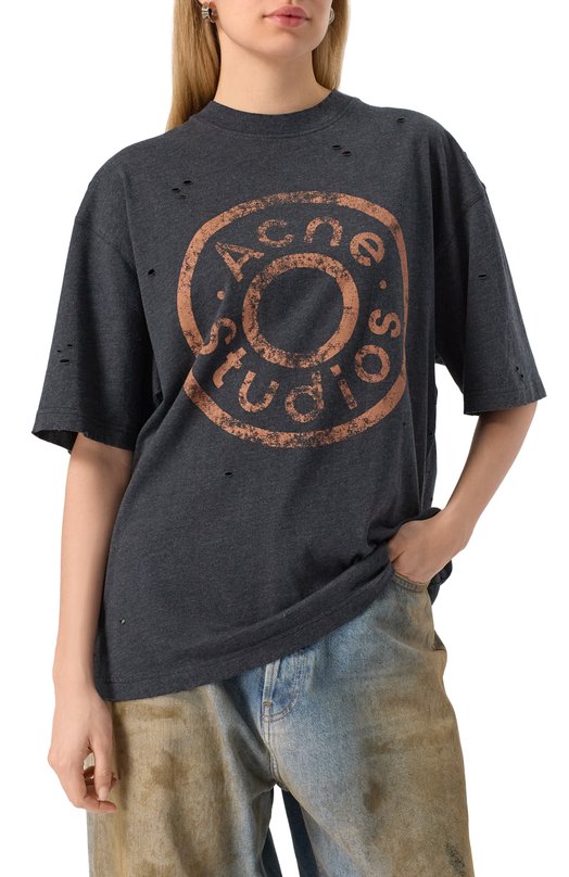 Хлопковая футболка Acne Studios FN-UX-TSHI000079/CL0294 Серый  FN-UX-TSHI000079/CL0294 Фото 3