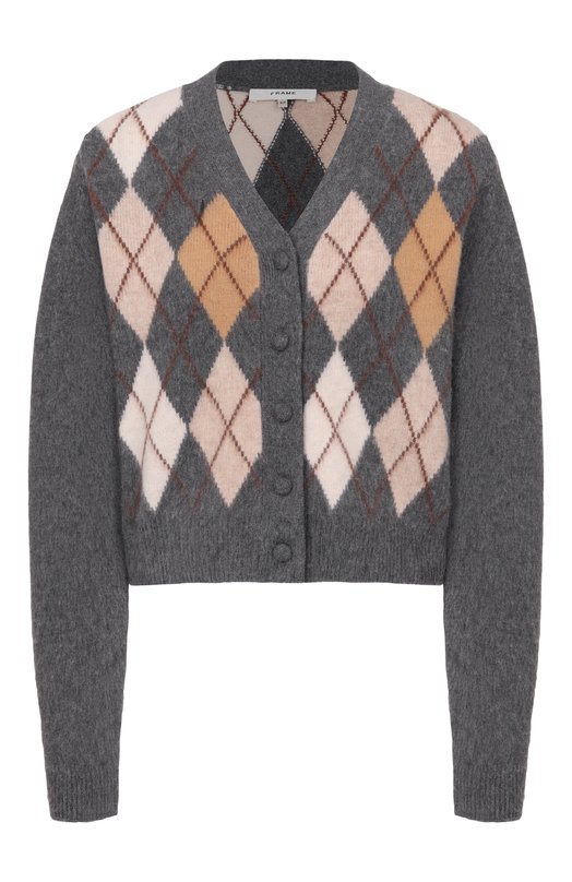 Кардиган из шерсти и кашемира Frame Denim WS26KSW007/THE BRUSHED ARGYLE CARDI Серый WS26KSW007/THE BRUSHED ARGYLE CARDI