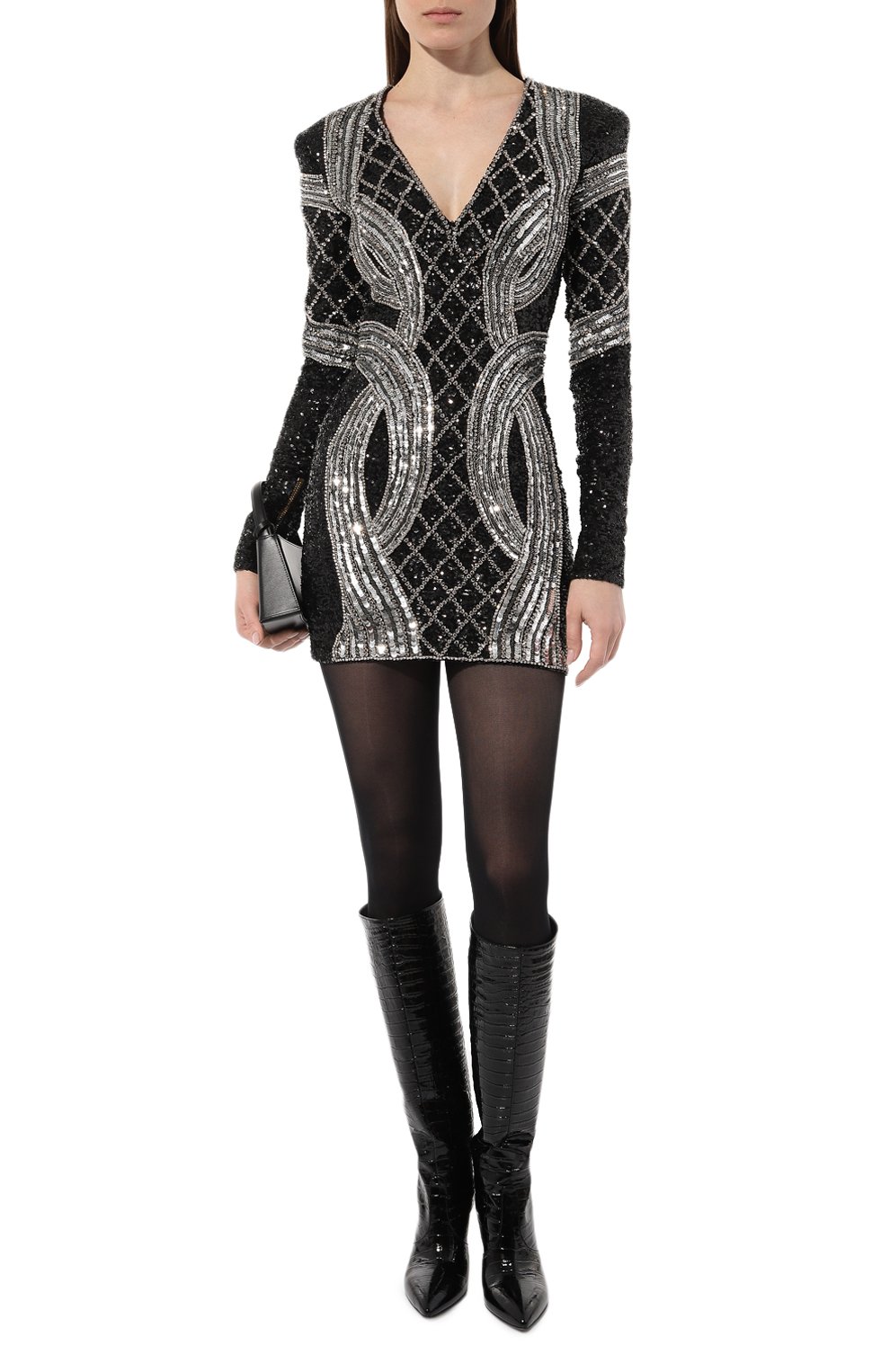 Платье с отделкой стразами и пайетками BALMAIN, арт. AF0R8550PB82, фото 2