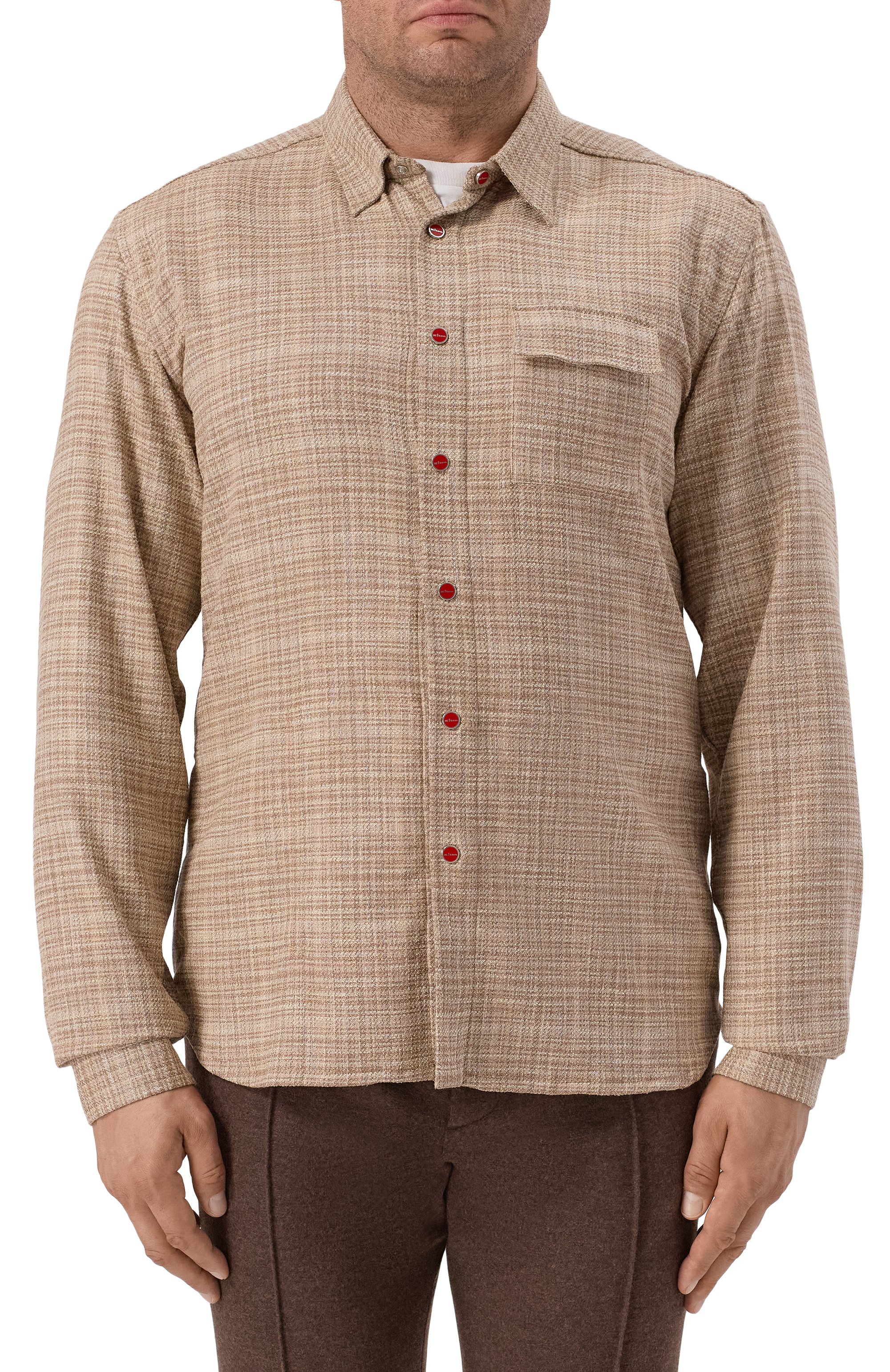 Рубашка из шерсти и шелка KITON бежевого цвета по цене 169500 руб., арт. UMCPETEK0617E18_001, фото 3 Рубашка из шерсти и шелка KITON, арт. UMCPETEK0617E18_001, фото 3