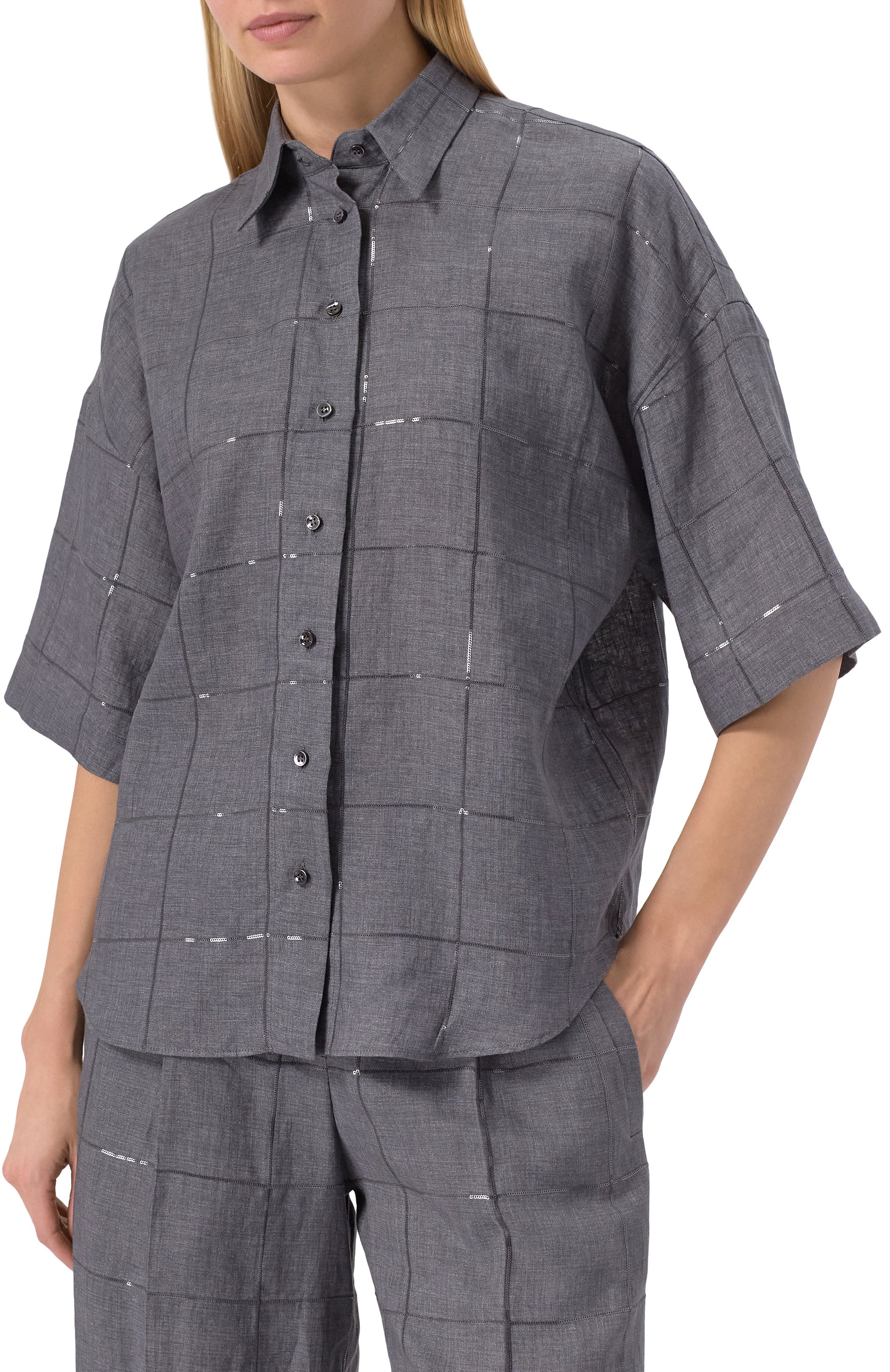 Льняная рубашка BRUNELLO CUCINELLI серого цвета по цене 291500 руб., арт. MM633RH706, фото 3 Льняная рубашка BRUNELLO CUCINELLI, арт. MM633RH706, фото 3