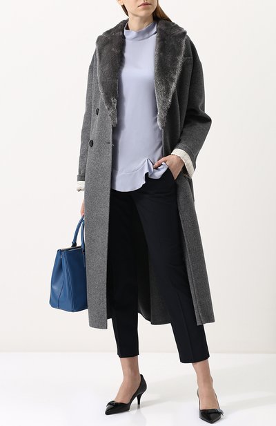 Двубортное пальто свободного кроя с меховой отделкой PRADA, арт. P600HP-1P80-F0535, фото 2