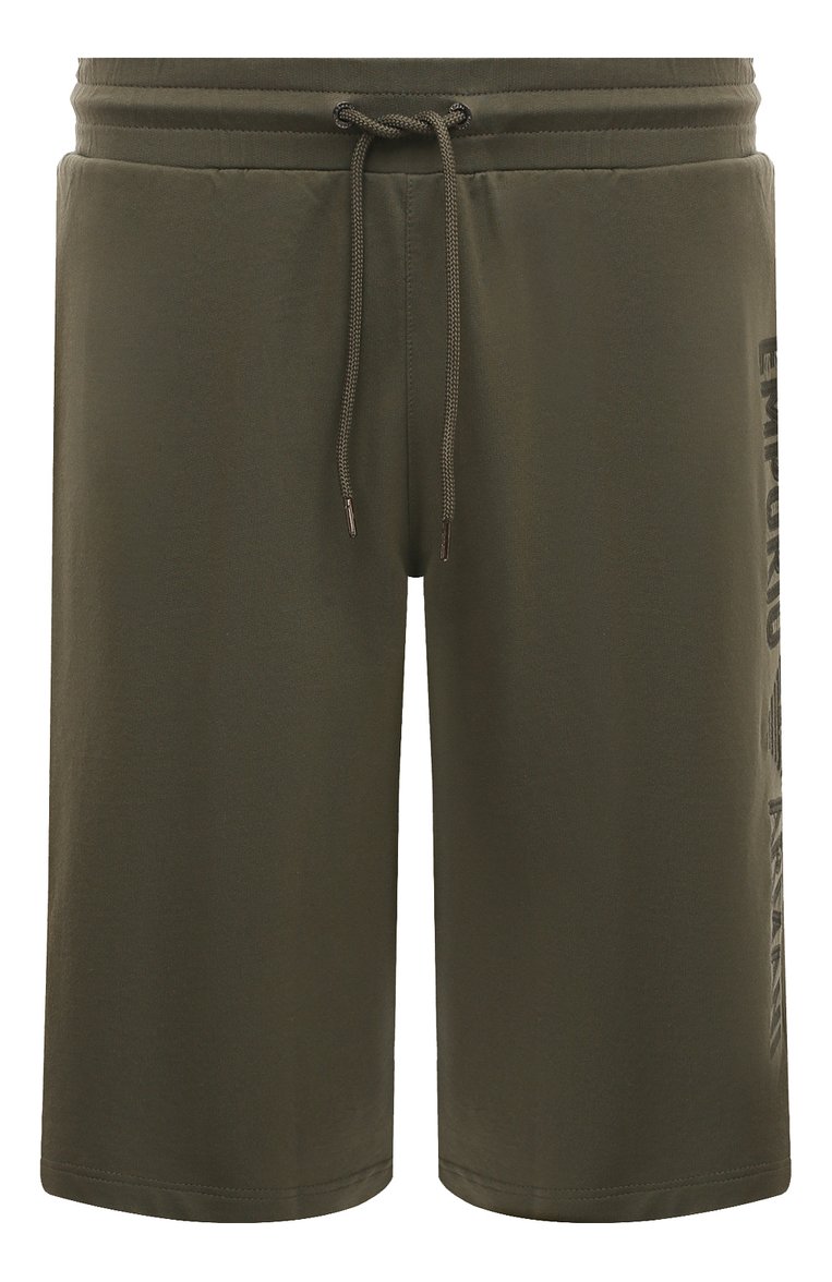 Мужские хлопковые шорты EMPORIO ARMANI хаки цвета, арт. 211860/4R485 | Фото 1 (Материал внешний: Хлопок; Длина Шорты М: До колена; Стили: Милитари; Принт: Без принта; Случай: Повседневный)