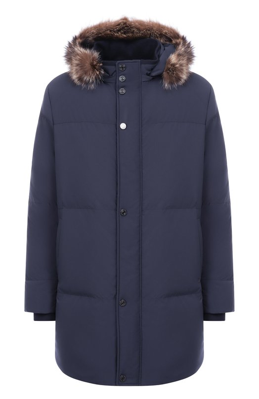 Пуховик с отделкой из енота Stefano Ricci M7J5300433/PL001H/60-62 Синий M7J5300433/PL001H/60-62