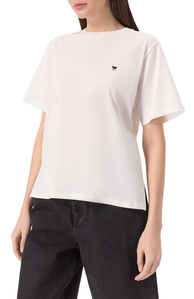 Женская хлопковая футболка WEEKEND MAX MARA белого цвета, арт. SATRAP0 | Фото 3 (Длина (для топов): Стандартные; Рукава: Короткие; Материал внешний: Хлопок; Принт: Без принта; Стили: Кэжуэл)