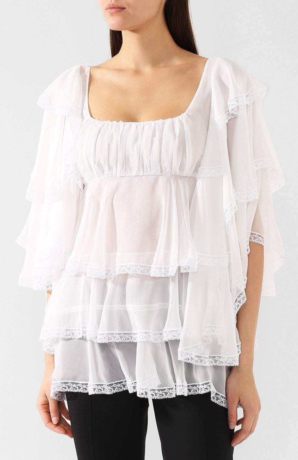 Шелковый топ DOLCE & GABBANA белого цвета по цене 183000 руб., арт. F72X0T/FU1AT, фото 3 Шелковый топ DOLCE & GABBANA, арт. F72X0T/FU1AT, фото 3