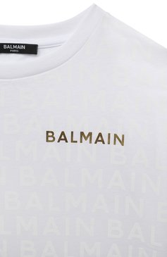 Детская хлопковая футболка BALMAIN белого цвета, арт. BT8A61 | Фото 3 (Девочки Кросс-КТ: футболка-одежда; Рукава: Короткие; Материал сплава: Проставлено; Материал внешний: Хлопок; Драгоценные камни: Проставлено)