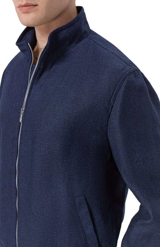 Бомбер из шелка и льна Brunello Cucinelli MZ4036580 Синий  MZ4036580 Фото 5