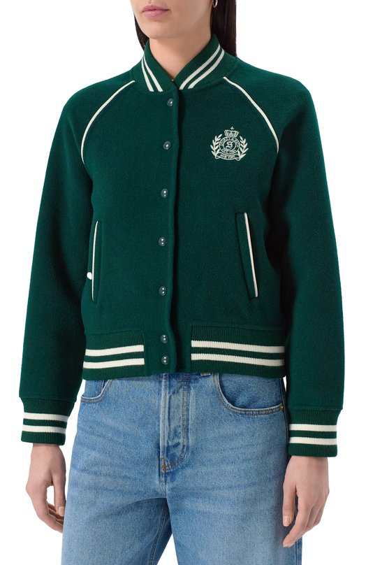 Бомбер из шерсти и кашемира Sporty and Rich 0W029606241GR10 Зелёный  0W029606241GR10 Фото 3