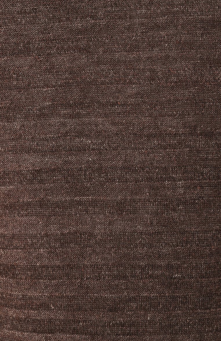 Мужской джемпер изо льна и шелка CORNELIANI коричневого цвета, арт. 25M565-2525114 | Фото 6 (Материал внешний: Шелк, Лен; Длина (для топов): Стандартные; Рукава: Короткие; Материал сплава: Проставлено; Драгоценные камни: Проставлено; Вырез: Круглый; Мужское Кросс-КТ: Джемперы; Принт: Без принта; Стили: Кэжуэл)