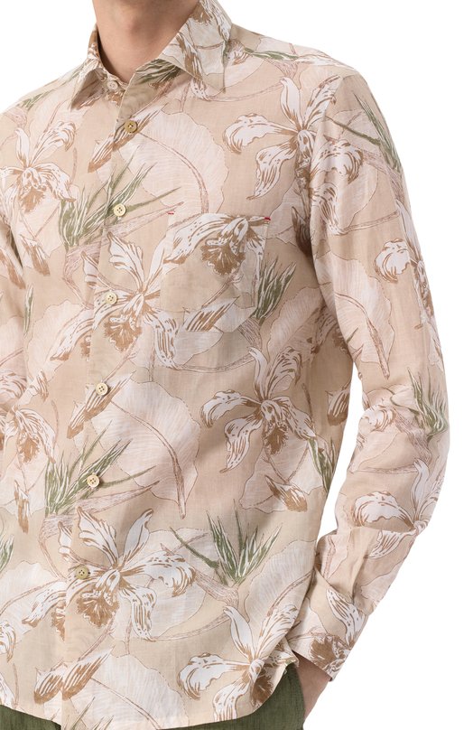 Рубашка из хлопка и льна Kiton UMCNERH0928301 Бежевый  UMCNERH0928301 Фото 5