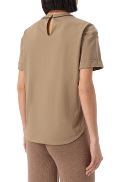 Женский хлопковый топ BRUNELLO CUCINELLI бежевого цвета, арт. M0T81FP330 | Фото 4 (Драгоценные камни: Проставлено; Рукава: Короткие; Длина (для топов): Стандартные; Материал сплава: Проставлено; Стили: Кэжуэл; Материал внешний: Хлопок)