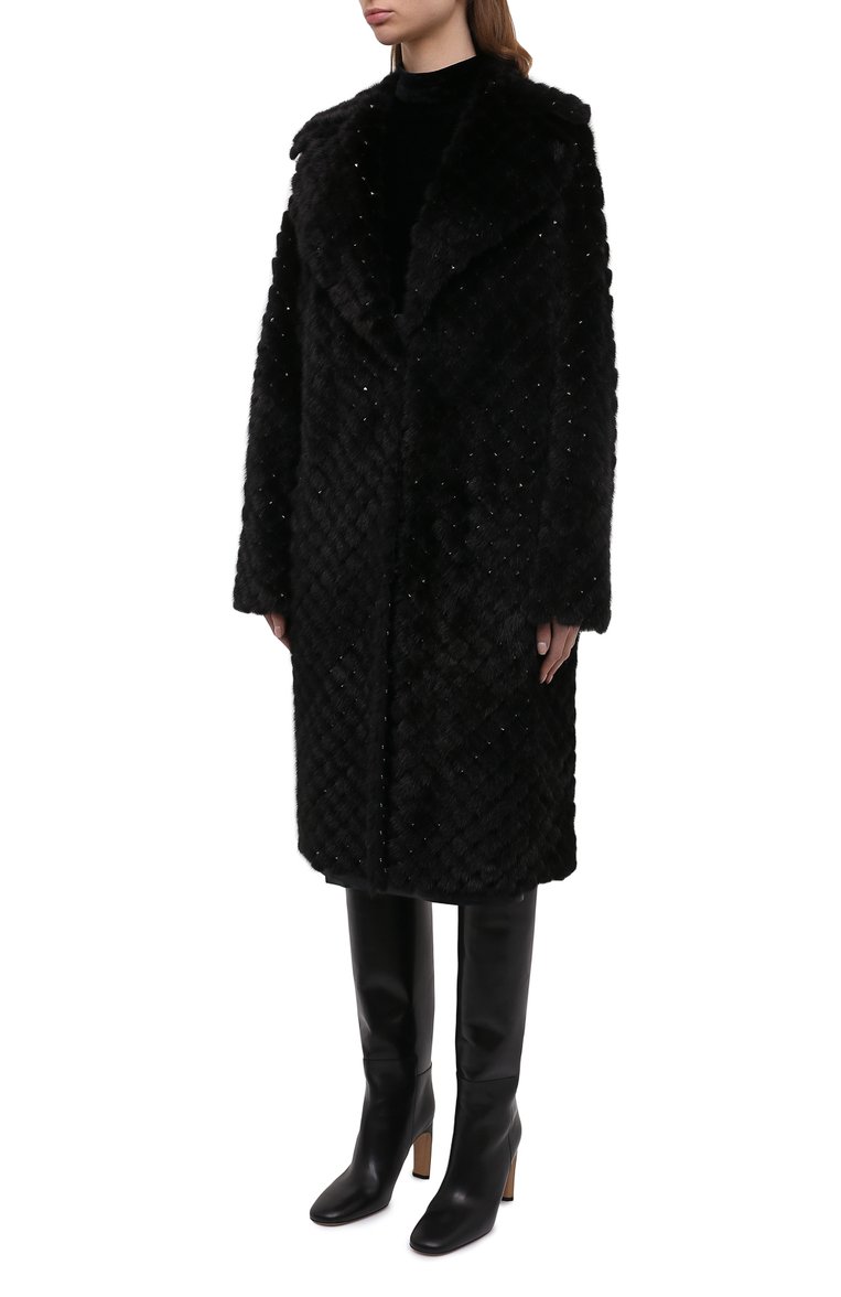 Женская шуба из норки VALENTINO черного цвета, арт. QF3FA5701SF | Фото 3 (Рукава: Длинные; Статус проверки: Проверена категория, Проверено; Длина (верхняя одежда): До колена; Материал внешний: Натуральный мех; Женское Кросс-КТ: Мех; Стили: Классический; Кросс-КТ: Куртка)