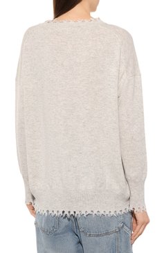 Женский кашемировый пуловер ADDICTED светло-серого цвета, арт. MK218 | Фото 4 (Материал внешний: Шерсть, Кашемир; Рукава: Длинные; Длина (для топов): Стандартные; Стили: Гранж; Материал сплава: Проставлено; Женское Кросс-КТ: Пуловер-одежда; Драгоценные камни: Проставлено)
