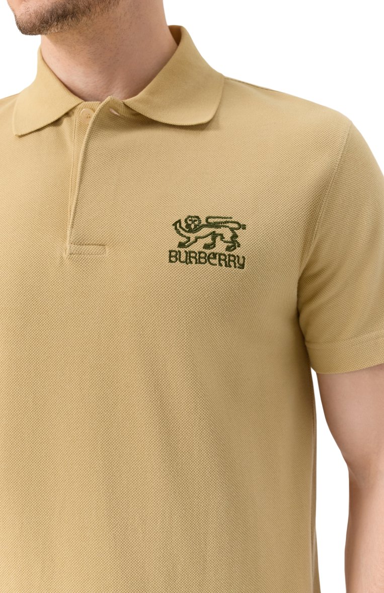 Мужское хлопковое поло BURBERRY бежевого цвета, арт. 8101349 | Фото 5 (Рукава: Короткие; Длина (для топов): Стандартные; Застежка: Пуговицы; Принт: Без принта; Стили: Кэжуэл; Материал внешний: Хлопок; Кросс-КТ: Джерси; Мужское Кросс-КТ: Футболка-одежда)