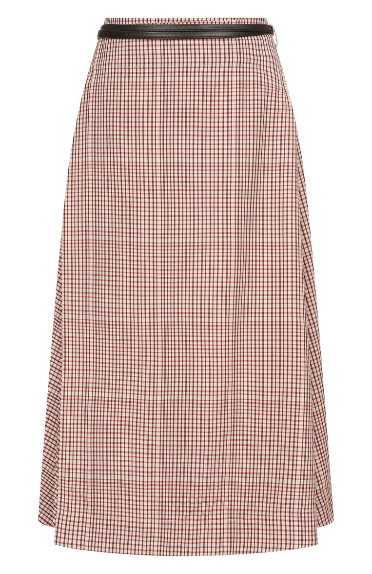 Женская юбка BOTTEGA VENETA красного цвета, арт. 811228/V4Z81 | Фото 1 (Материал внешний: Синтетический материал, Вискоза; Длина Ж (юбки, платья, шорты): Миди; Стили: Классический; Кросс-КТ: костюм; Автоматизация ТО: Проставлено; Автоматизация состава: Проставлено; Женское Кросс-КТ: юбка-плиссе)