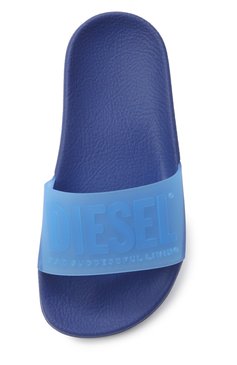 Детский шлепанцы DIESEL синего цвета, арт. BC0521/P8057 | Фото 4 (Материал внутренний: Резина, Текстиль; Нос: Не проставлено; Материал внешний: Экокожа; Автоматизация состава: Проставлено)
