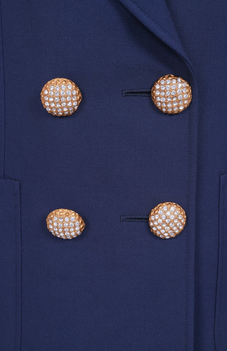 Женский шерстяной жакет VALENTINO синего цвета, арт. 6B3CE40090T | Фото 6 (Длина (для топов): Стандартные; Материал внешний: Шерсть; Рукава: Длинные; Женское Кросс-КТ: Жакет-одежда; 1-2-бортные: Двубортные; Кросс-КТ: костюм; Стили: Классический; Автоматизация состава: Проставлено; Автоматизация ТО: Проставлено)