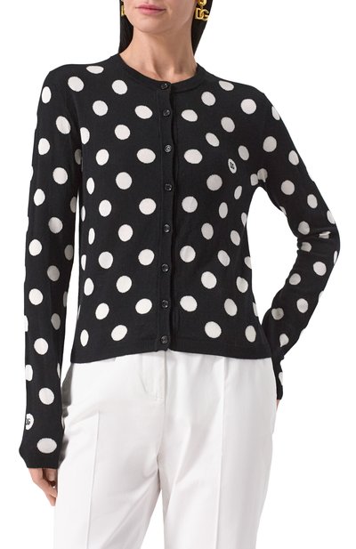 Кардиган из шерсти и шелка DOLCE & GABBANA черно-белого цвета по цене 175500 руб., арт. FXV28T/JCVYK, фото 3 Кардиган из шерсти и шелка DOLCE & GABBANA, арт. FXV28T/JCVYK, фото 3