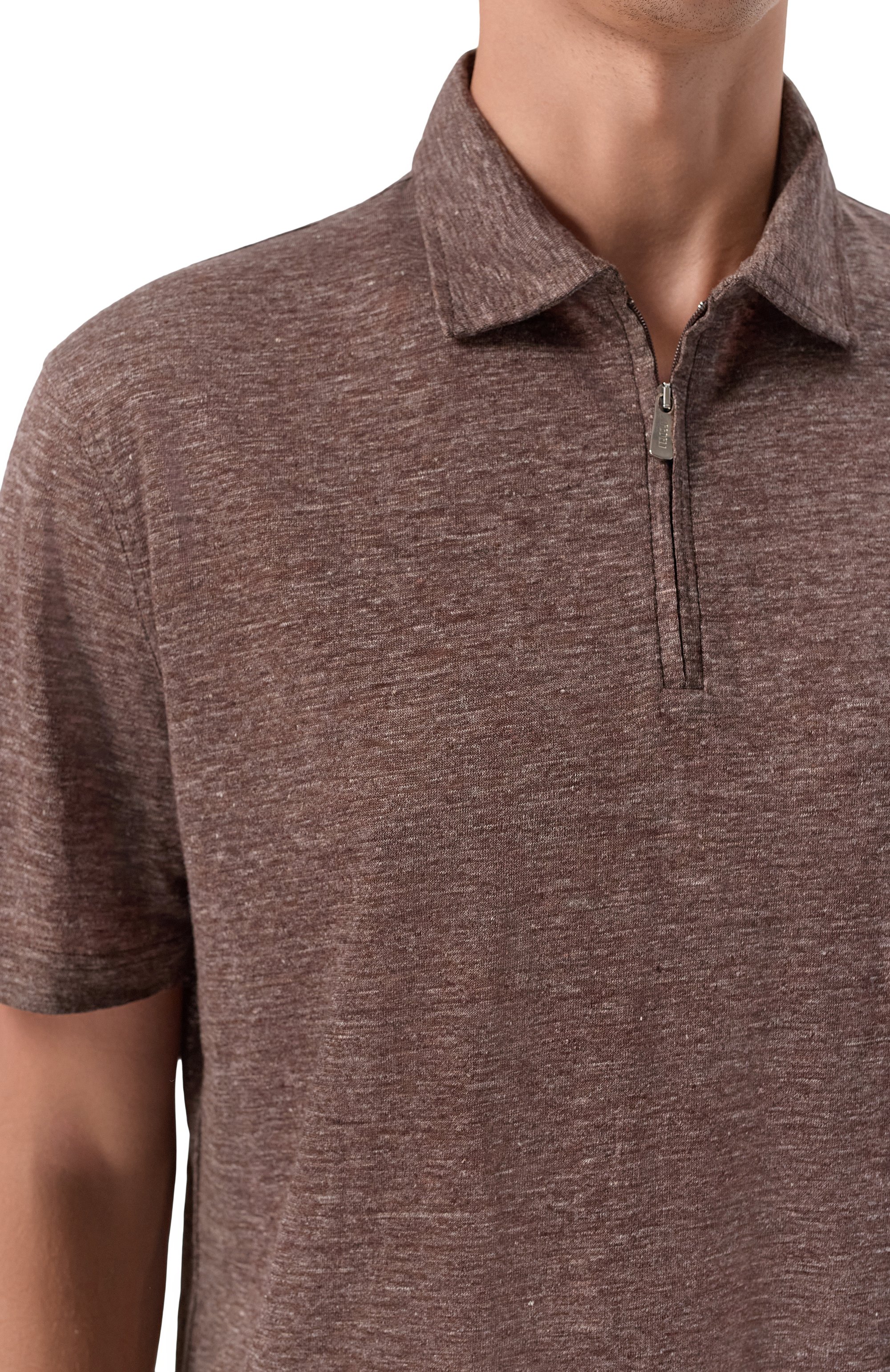Льняное поло FEDELI коричневого цвета по цене 37050 руб., арт. TU000242/LIN0 JERSEY MELANGE, фото 5 Льняное поло FEDELI, арт. TU000242/LIN0 JERSEY MELANGE, фото 5