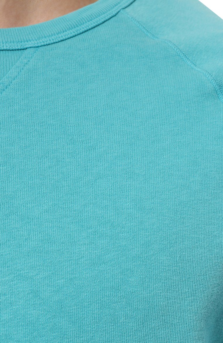 Мужской хлопковый свитшот STONE ISLAND бирюзового цвета, арт. 781566360V0142 | Фото 5 (Материал внешний: Хлопок; Рукава: Длинные; Длина (для топов): Стандартные; Принт: Без принта; Мужское Кросс-КТ: свитшот-одежда; Стили: Кэжуэл)