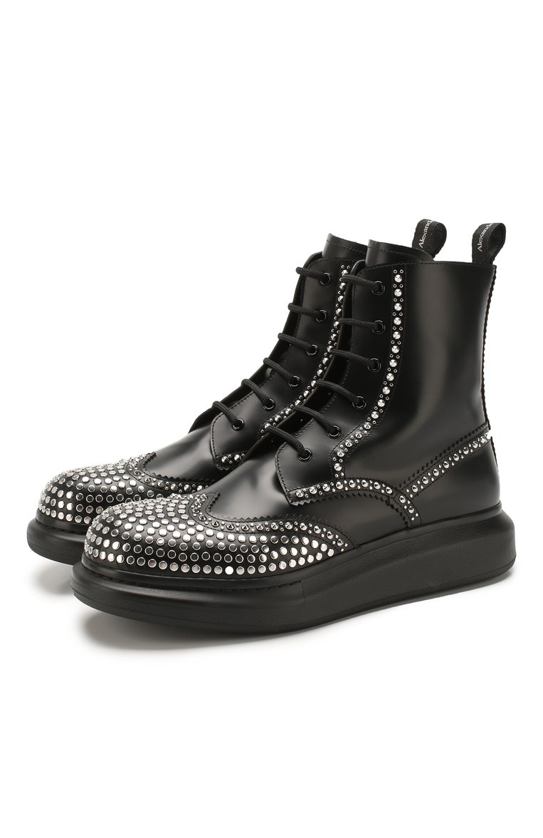 Мужские кожаные ботинки ALEXANDER MCQUEEN черного цвета, арт. 610808/WHX59 | Фото 1 (Подошва: Массивная; Материал внутренний: Натуральная кожа; Мужское Кросс-КТ: Байкеры-обувь; Материал утеплителя: Без утеплителя; Драгоценные камни: Проставлено; Материал сплава: Проставлено; Материал внешний: Натуральная кожа)