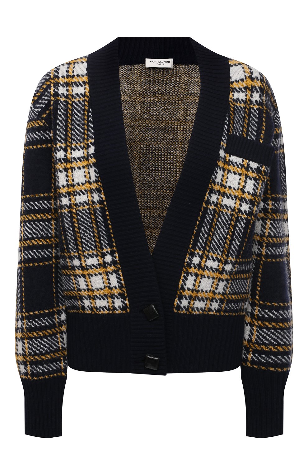 Шерстяной кардиган SAINT LAURENT разноцветного цвета по цене 120500 руб., арт. 670067/Y75GB, фото 1 Шерстяной кардиган SAINT LAURENT, арт. 670067/Y75GB, фото 1