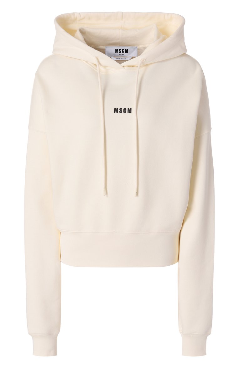 Женский хлопковое худи MSGM кремвого цвета, арт. 2000MDM509/300000 | Фото 1 (Драгоценные камни: Проставлено; Рукава: Длинные; Длина (для топов): Стандартные; Материал сплава: Проставлено; Стили: Кэжуэл; Женское Кросс-КТ: Худи-одежда; Материал внешний: Хлопок)