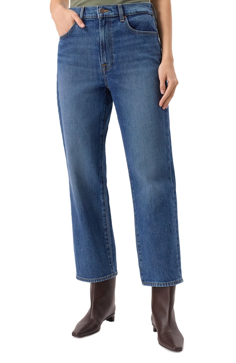 Женские джинсы 7 FOR ALL MANKIND синего цвета, арт. 7U113C10JSE | Фото 3 (Драгоценные камни: Проставлено; Материал сплава: Проставлено; Длина (брюки, джинсы): Стандартные; Силуэт Ж (брюки и джинсы): Прямые; Кросс-КТ: Деним; Материал внешний: Деним, Хлопок; Стили: Повседневный)