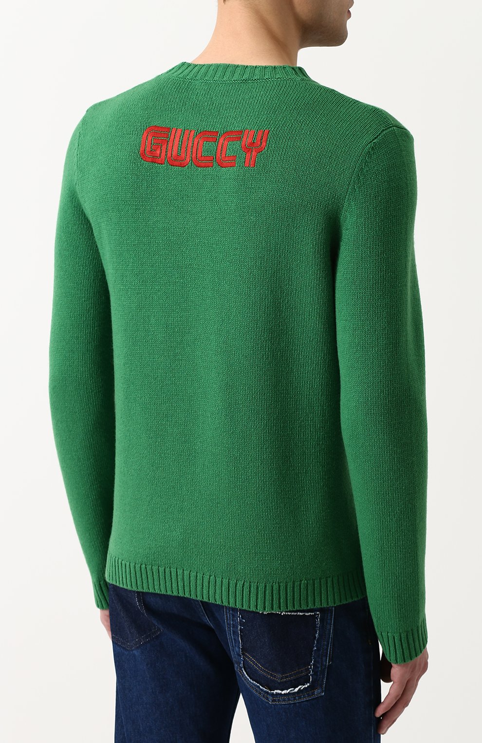 Шерстяной джемпер с принтом GUCCI зеленого цвета по цене 79950 руб., арт. 519445/X9S82, фото 4 Шерстяной джемпер с принтом GUCCI, арт. 519445/X9S82, фото 4