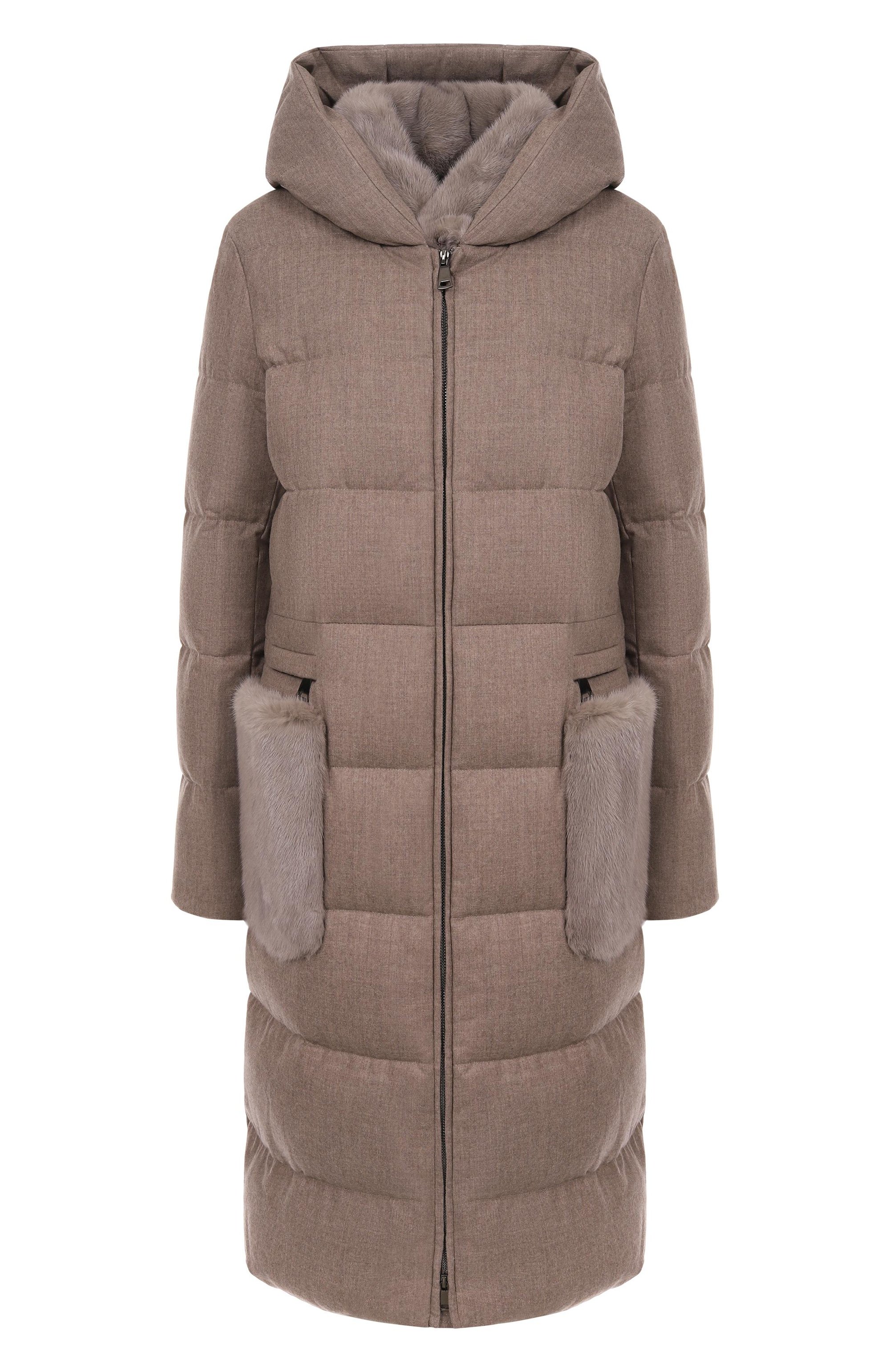 Шерстяной пуховик с отделкой из норки MANZONI24, арт. 25M1309-ZEL0V/48-50, фото 1