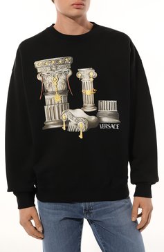 Мужской хлопковый свитшот VERSACE черного цвета, арт. 1010711/1A07775 | Фото 3 (Материал внешний: Хлопок; Рукава: Длинные; Длина (для топов): Стандартные; Стили: Спорт-шик; Мужское Кросс-КТ: свитшот-одежда; Принт: С принтом)