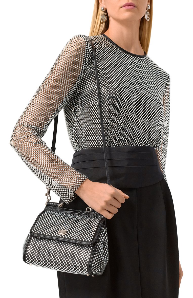 Женская сумка sicily small DOLCE & GABBANA черного цвета, арт. BB6003/AP602 | Фото 2 (Материал: Текстиль; Размер: small; Ремень/цепочка: На ремешке; Женское Кросс-КТ: Вечерняя сумка)
